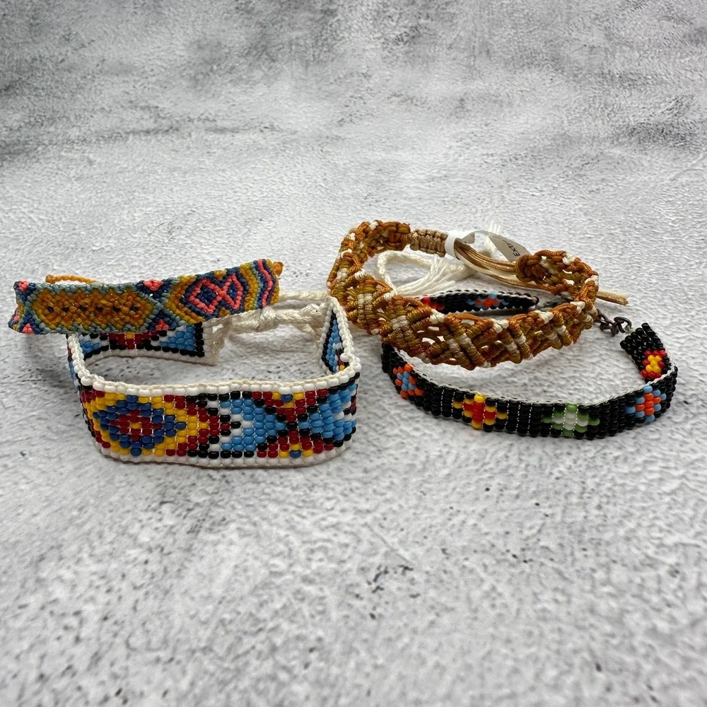 Pura Vida Mixed Lot 4 Bracelets Seed Bead Macrame Woven Boho Friendship Stack